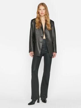 NWT FRAME Jet Set Flare High Rise Pull On Coated Jeans Noir Black Size 2